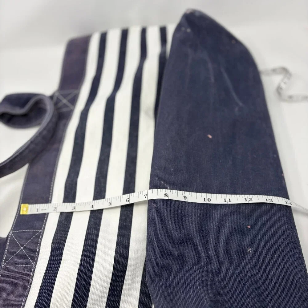 Pottery Barn Kids tote bag large blue white stripe preppy P pink monogram cotton